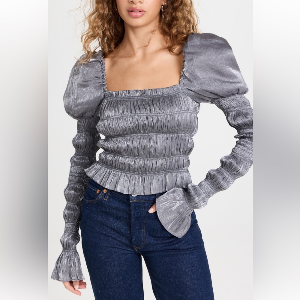 Caroline Constas Delilah Smocked Cropped Top in silver size L